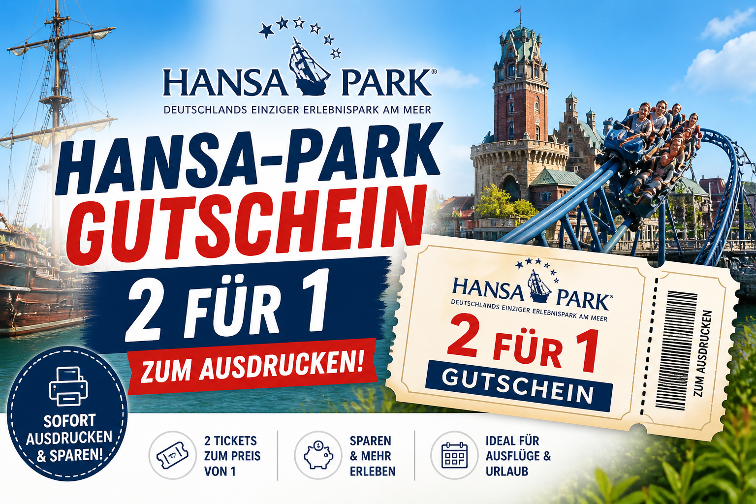 Hansa-Park Gutschein 2 für 1 zum Ausdrucken clever nutzen
