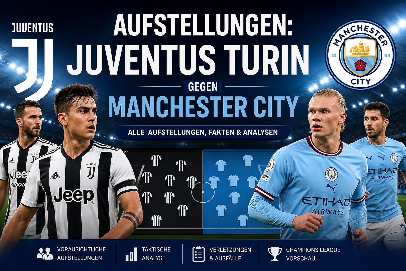 Aufstellungen: Teilnehmer: Juventus Turin gegen Manchester City